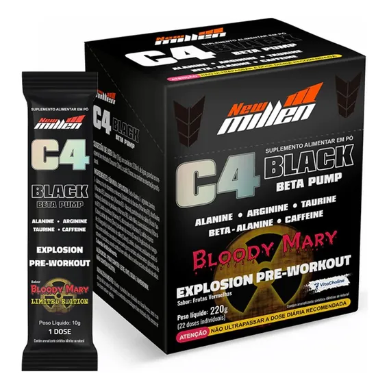 C4 Black Beta Pump - Pré Treino - New Millen - 22 Un 220g Cx Sabor Bloody Mary Foto 1