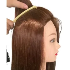 Cabeça Boneca Manequim P/ Treino Cabelo Misto + Suporte Cor Castanho Foto mini 4