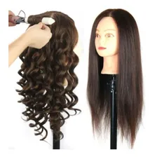 Cabeça Boneca Manequim P/ Treino Cabelo Misto + Suporte Cor Castanho Foto mini 1