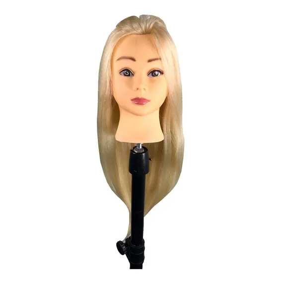 Cabeça Boneca Mista 80% Natural 20% Sintética Loira + Raquete + Suporte + Tesoura + Foto 1