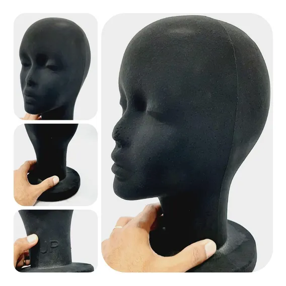 Cabeça Isopor Preto Feminina - Expositor Manequim Peruca Foto 1
