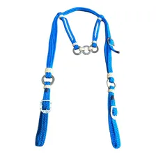 Cabeçada Cordinha E Argolas Inox Azul C/ Bege Cor Azul/bege Foto  mini 1