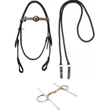 Cabeçada De Couro E Rédea Barata Para Cela Mangalarga Cavalo Cor Preto Foto mini 1