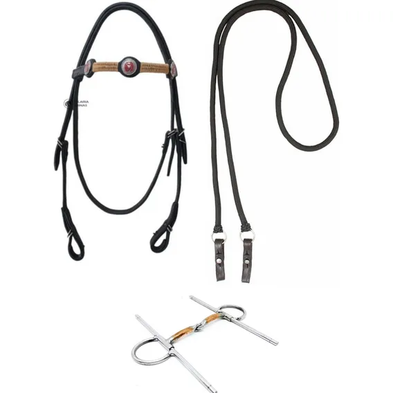 Cabeçada De Couro E Rédea Barata Para Cela Mangalarga Cavalo Cor Preto Foto 1