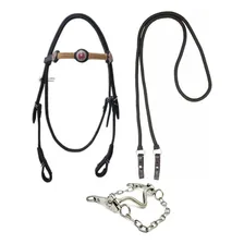 Cabeçada De Couro E Rédea Barata Para Cela Mangalarga Cavalo Cor Preto Foto mini 2