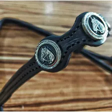 Cabeçada Em Couro Legítimo Com Aplique Cavalinho Em Cor Preto Foto mini 2