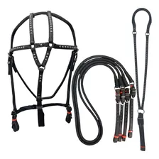 Cabeçada Profissional Butão E Rédea Completa Para Cavalo Cor Preto Foto mini 1