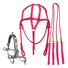 Cabeçada Rédea De Nylon Breque Para Cavalo Vaquejada Barata Cor Vermelho Foto mini 1