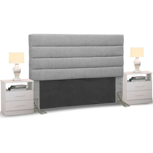 Cabeceira Cama Box Casal 140cm Greta Linho Cinza C/ 2 Criados Foto 1