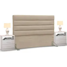 Cabeceira Cama Box Casal Queen 160cm Greta Suede Bege C/ 2 Criados Foto mini 1