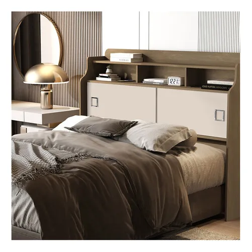 Cabeceira Casal 2 Portas 100% Mdf Jéssica Castanho/off White Foto 1