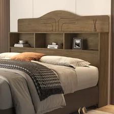 Cabeceira Em MDF Para Colchão Box de 1,40m de Casal Com Nichos Espaçosos Mesa Cabeceira Cor Castanho Fica Em pé Sozinha Foto mini 1