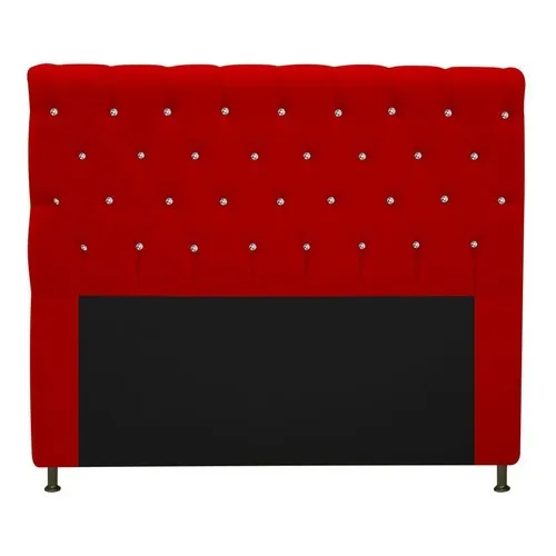 Cabeceira Estofada Cristal 160 Cm Queen Strass Sued Vermelho Foto 1