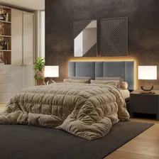 Cabeceira Estofada Painel Led Queen 160 Cm Linho Ou Veludo Cor Linho Cinza Foto mini 2