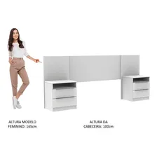 Cabeceira Extensível Madesa Com 2 Mesas Laterais Cor Branco Foto mini 4
