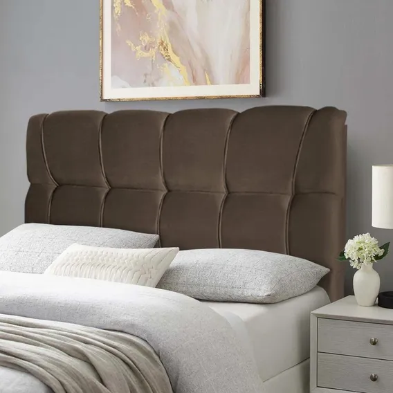 Cabeceira Luna Cama Box Casal 140cm Suede Velut Marrom Foto 1