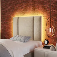 Cabeceiras Solteiro Led Estofadas Conforto Estilo Moderno Cor Linho Bege Foto mini 1