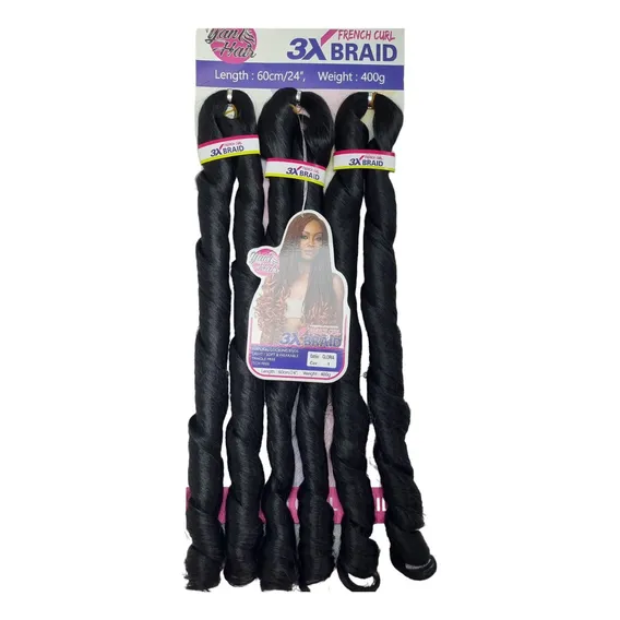 Cabelo Jumbo Liso French Curl Ondulado 400g 60cm Crochet Cor Preto #1 Foto 1