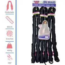 Cabelo Jumbo Liso French Curl Ondulado 400g 60cm Crochet Cor Preto #1 Foto mini 3