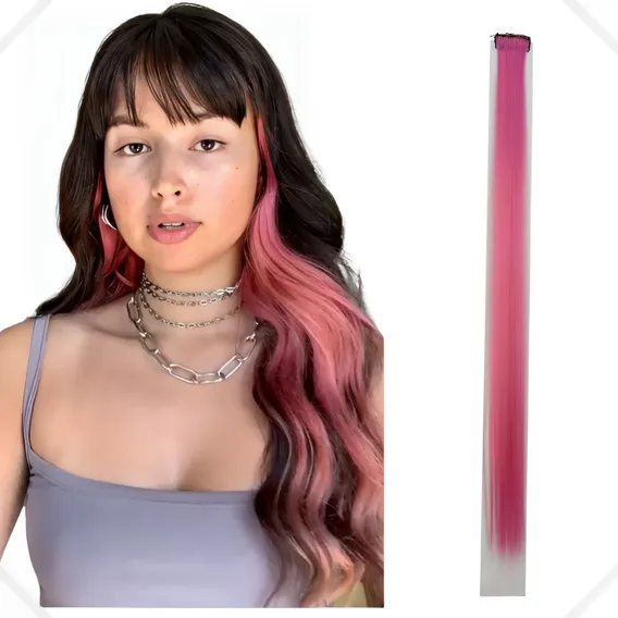 Cabelo Mechas Colorida Aplique Tic Tac 70cm Fibra Japonesa Cor Tic Tac Rosa Foto 1