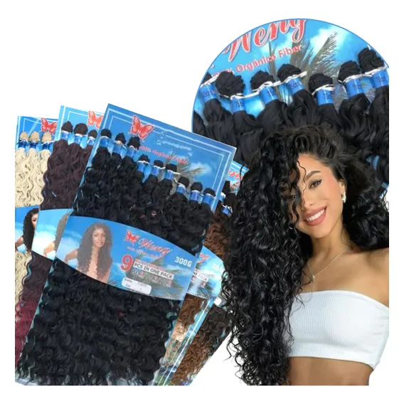 Cabelo Organico Cacheado Ondulado Weng 9pç 300gr 80cm+brinde Cor Preto Foto 1