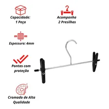 Cabide Cromado Com Presilhas Calça Saia Bermuda Kit 10 Peças Foto mini 3