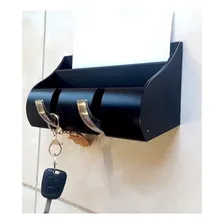 Cabideiro Mdf Porta Chaves Correspondências 2 Ganchos Preto - Pratk Foto mini  2