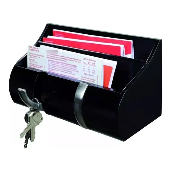 Cabideiro Mdf Porta Chaves Correspondências 2 Ganchos Preto - Pratk Foto 1