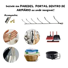 Cabideiro Multiuso 6 Ganchos Suporte De Parede Roupas Cromo Cor Prateado Foto mini 2
