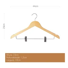 Cabides GG Home Cabide de madeira com presilha atacado lojista closet terno para bermudas Kit de 20 unidades cor natural Foto mini 4