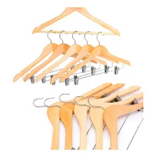 Cabides GG Home Cabide de madeira com presilha atacado lojista closet terno para bermudas Kit de 20 unidades cor natural Foto mini 2