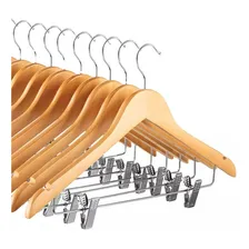 Cabides GG Home Cabide de madeira com presilha atacado lojista closet terno para bermudas Kit de 20 unidades cor natural Foto mini 1