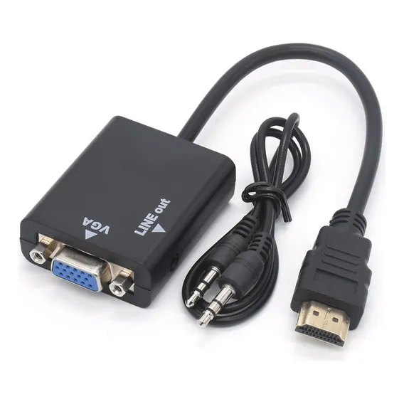 Cabo Adaptador Conversor Hdmi Para Vga Monitor Audio C/ P2 Foto 1