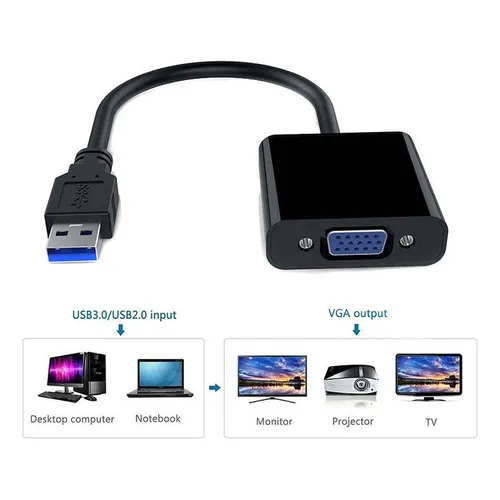 Cabo Adaptador Conversor Usb 3.0 2.0 Para Vga Até 1920x1080 Foto 1