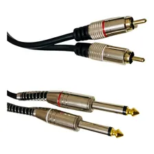 Cabo Audio Auxiliar 2 Rca X 2 P10 Mono Blindado Profissional Foto mini  3