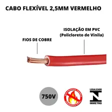 Cabo C/ação Termoplástica De Elétrica Bitola 2,5mm 10 Metros Cor da cobertura Vermelho Foto mini 3