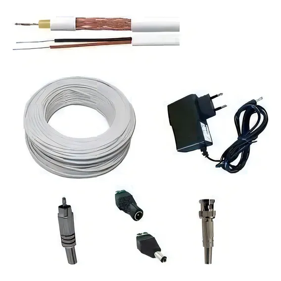 Cabo Cftv 4mm + Conector Bnc, P4, Rca E Fonte - V20c4c1f Foto 1