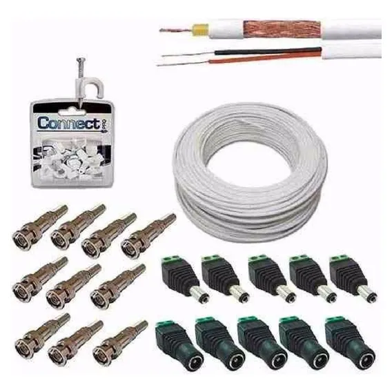 Cabo Coaxial Cftv 100mt + 20 Conectores E Fixa Cabos Kitcom1 Foto 1