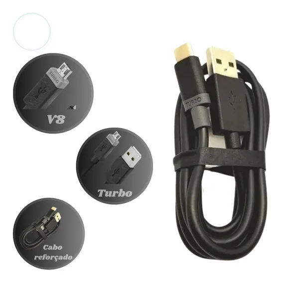 Cabo Dados Micro Usb Turbo V8 Carregamento E Dados Foto 1