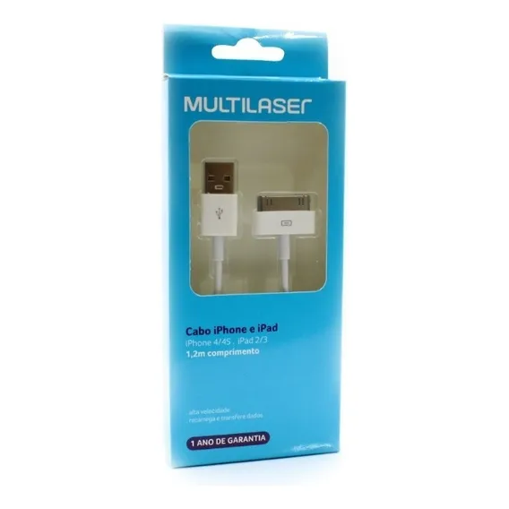 Cabo Dados Para iPhone iPod iPad Multilaser Wi255 Cor Branco Foto 1