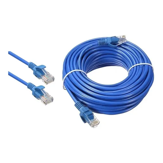 Cabo De Rede 30 Metros Montado Rj45 Ethernet Cat5e Lan Azul Foto 1