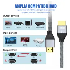 Cabo HDMI 4K Cabo HDMI para TV Entrada HDMI Conector HDMI 2 metros Cabo HDMI 2.1 Vídeo completo 4k 120 hz 8k 60 hz 48 gbps para laptop Ps5 Xbox Silver Tv Jeeyee Foto mini 3