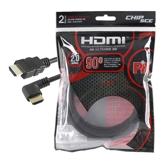 Cabo Hdmi 90 Graus 2 Metros 2.0 3d 4k 19 Pinos Pix 018-3322 Foto 1