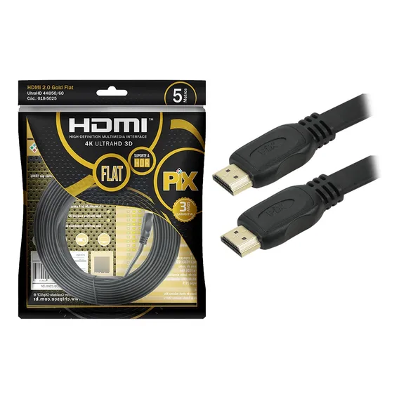 Cabo Hdmi Flat 2.0 Pix 19 Pinos 4k Ultrahd 3d Hdr 5 Metros Foto 1
