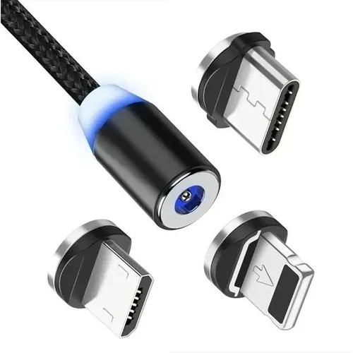 Cabo Magnético 3 Em 1 Micro Usb V8 Type C Android Ou iPhone Foto 1