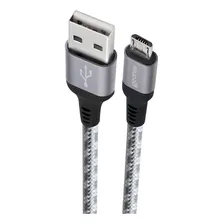 Cabo Micro Usb Nylon Trançado Reforçado 1,5m Cinza Geonav Foto mini 1