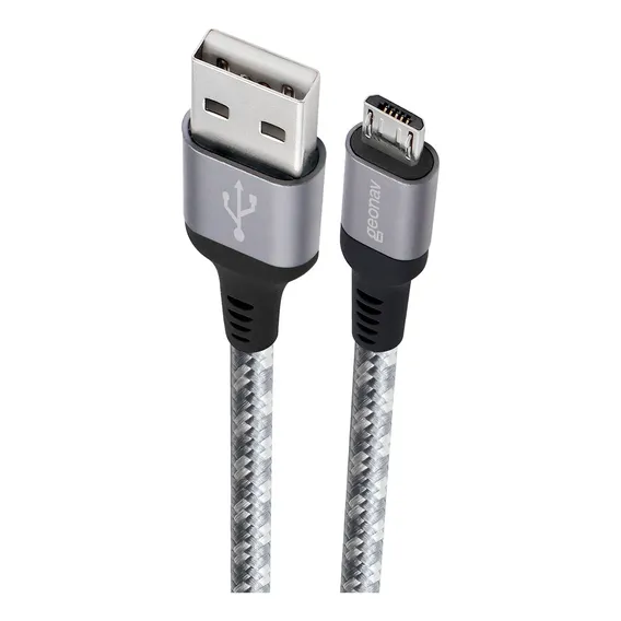 Cabo Micro Usb Nylon Trançado Reforçado 1,5m Cinza Geonav Foto 1