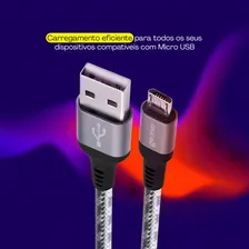 Cabo Micro Usb Nylon Trançado Reforçado 1,5m Cinza Geonav Foto mini 2