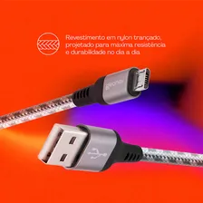 Cabo Micro Usb Nylon Trançado Reforçado 1,5m Cinza Geonav Foto mini 3
