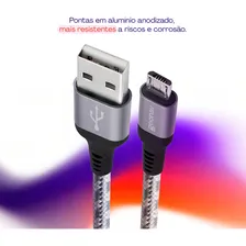 Cabo Micro Usb Nylon Trançado Reforçado 1,5m Cinza Geonav Foto mini 4